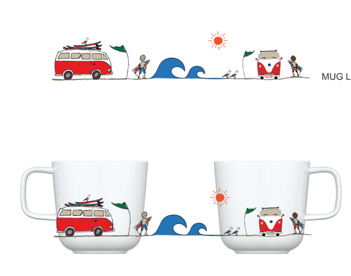 le mug la plage est une grande théière de plus d'un litre pour vos thés entre amies, une création originale d'assiettes et compagnie avec un nouveau dessin de Béatrice pene lassus