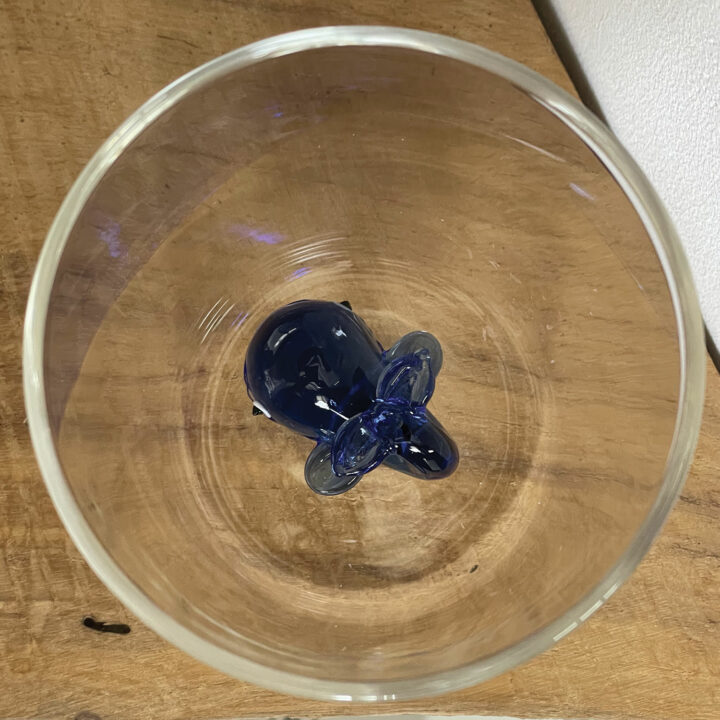 verre baleine bleu avec une vraie baleine en verre à l'intérieur